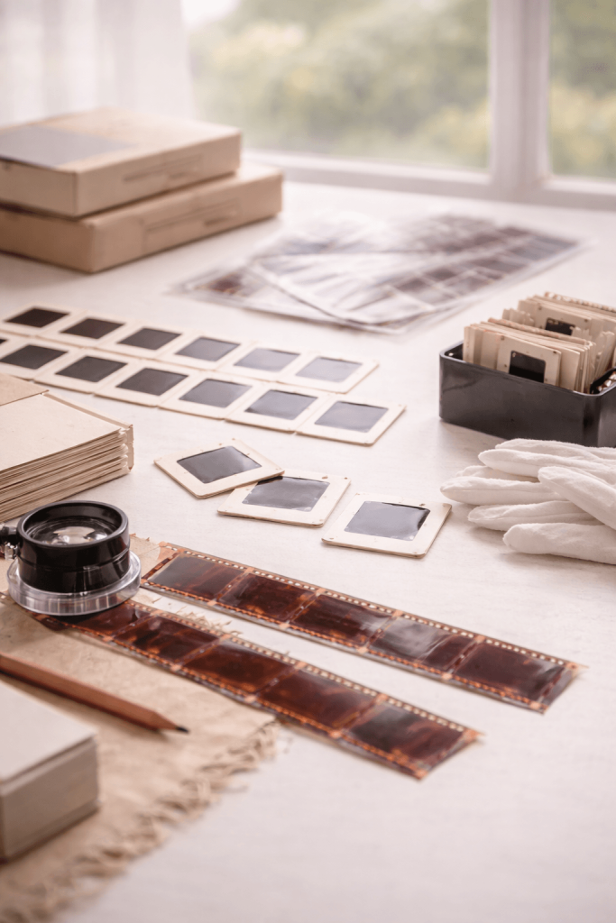 organized slides and film negatives for scanning in Loomis CA